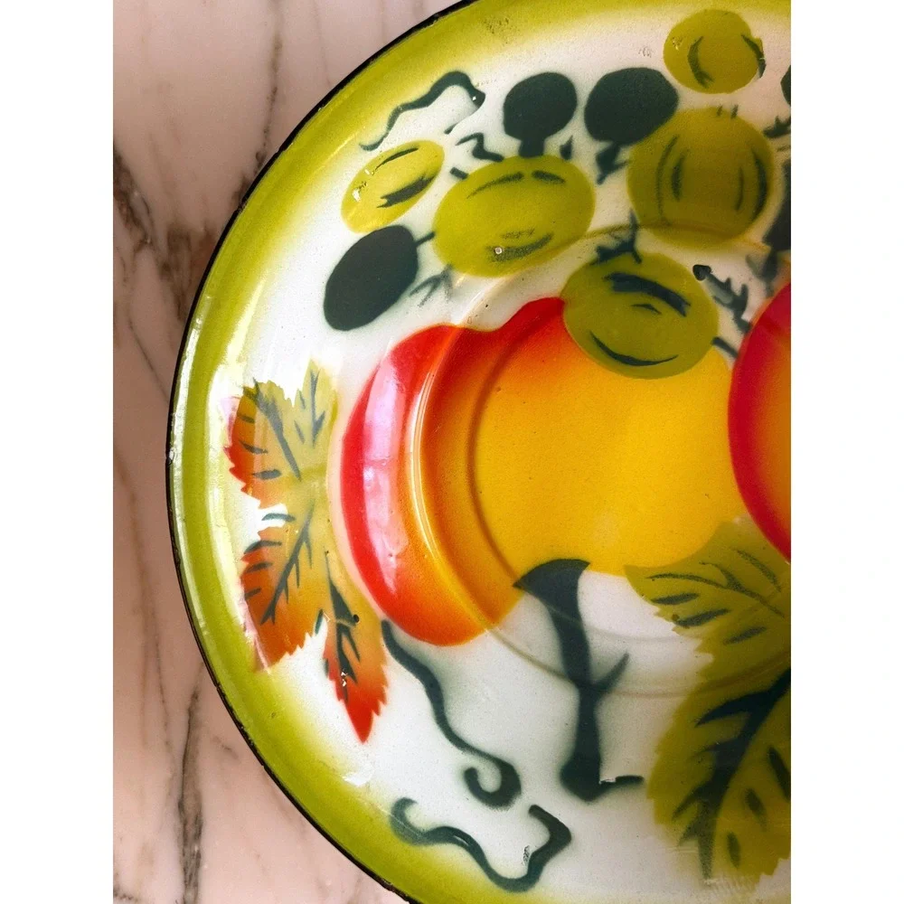 Vintage Mid Century Enamelware Bowl Fall Decor Pumpkin Tomato 12